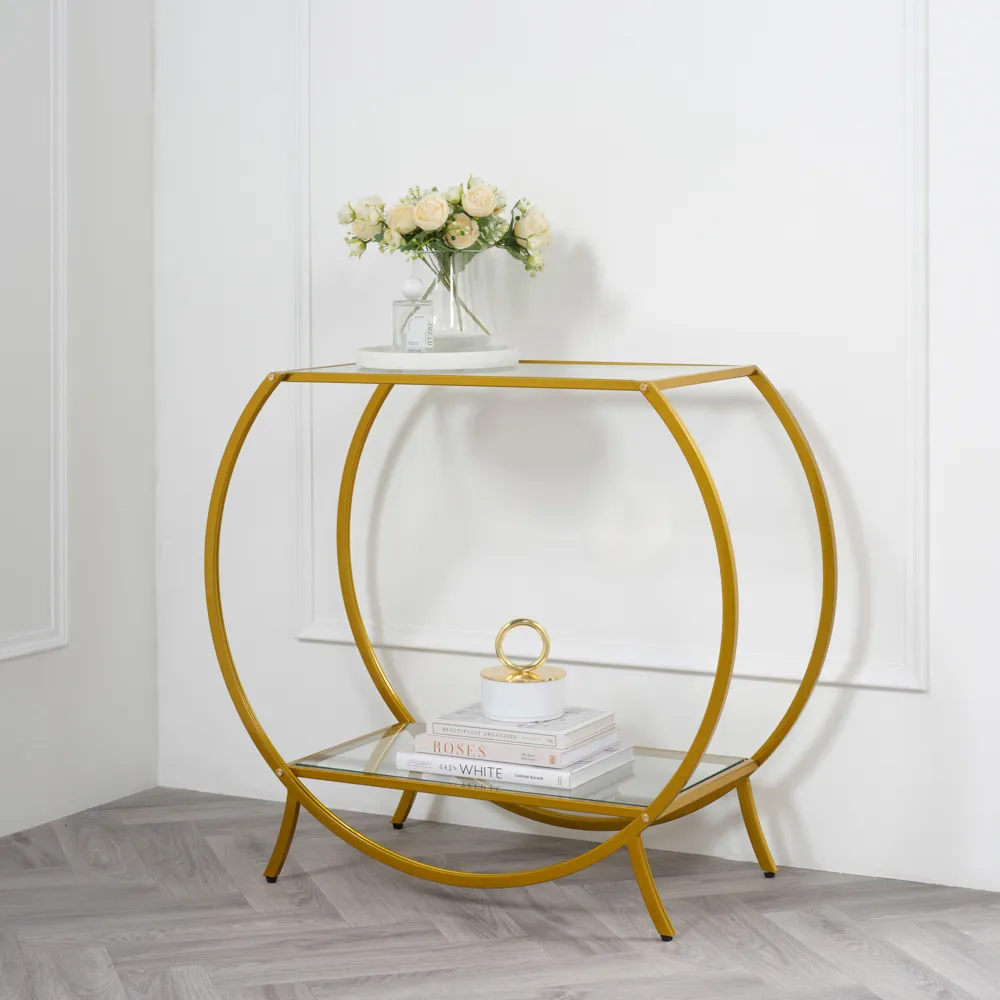 Zenor Single Shelf Console Table - Gold, Glass