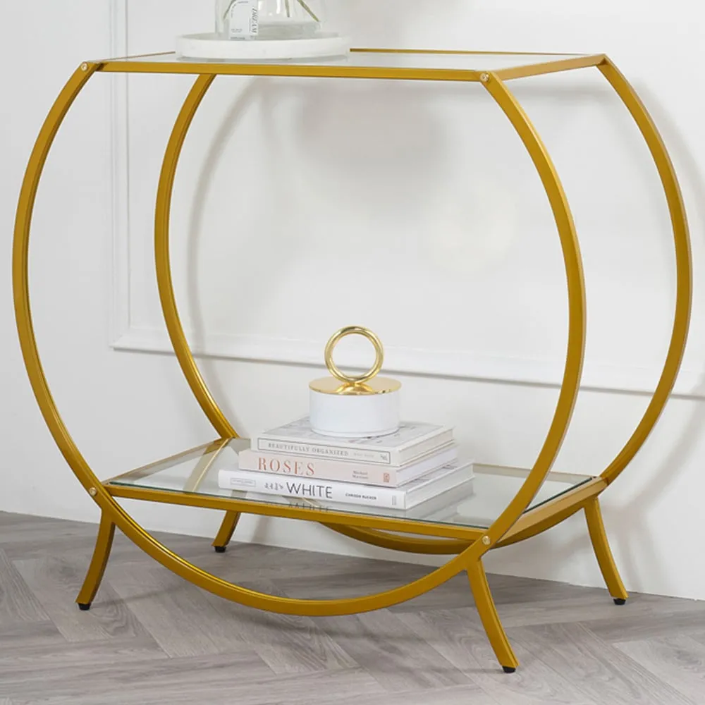 Zenor Single Shelf Console Table - Gold, Glass image