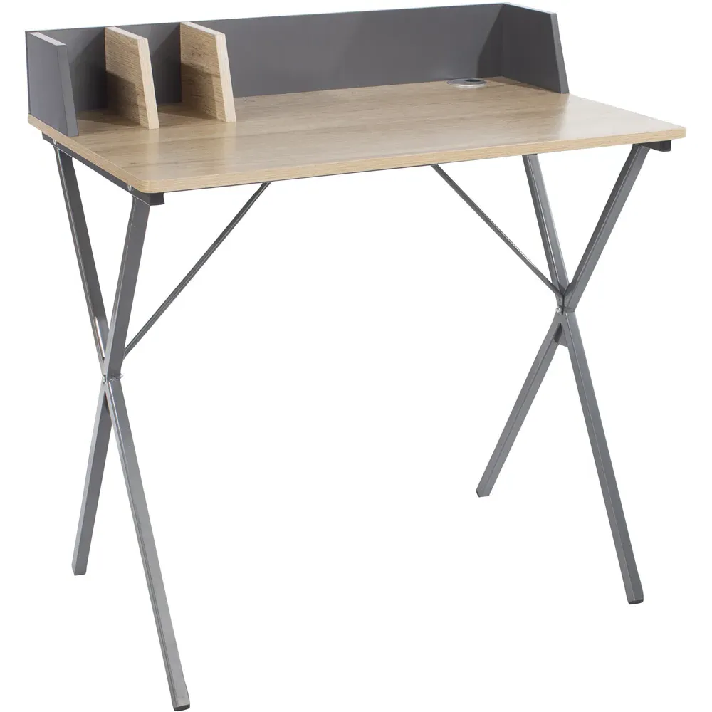 Loft Cross Legs Office Desk - Oak Effect, Grey Metal