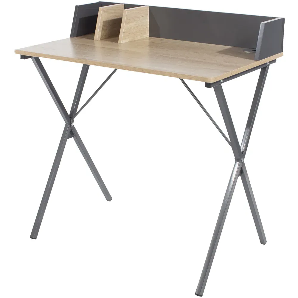 Loft Cross Legs Office Desk - Oak Effect, Grey Metal