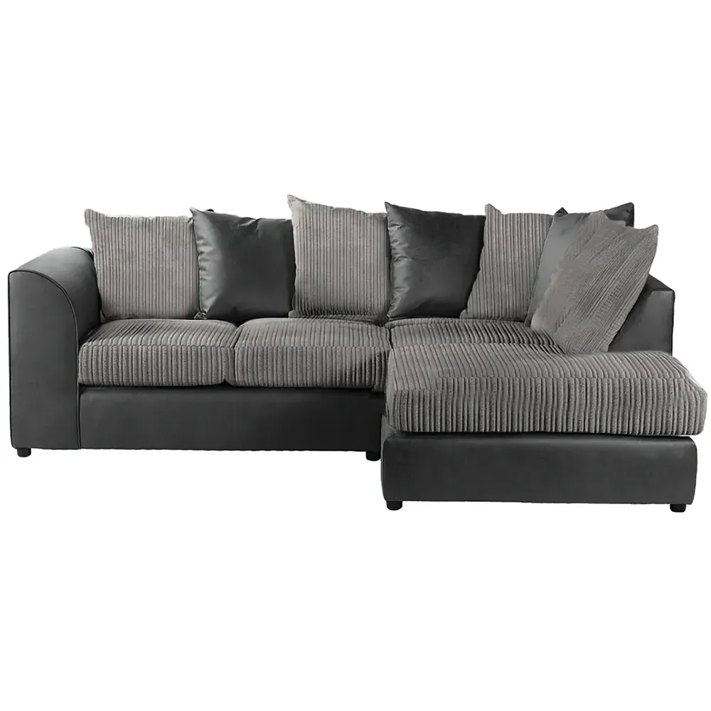 3-Seater Left Hand Corner Sofa - Black and Grey, Jumbo Cord