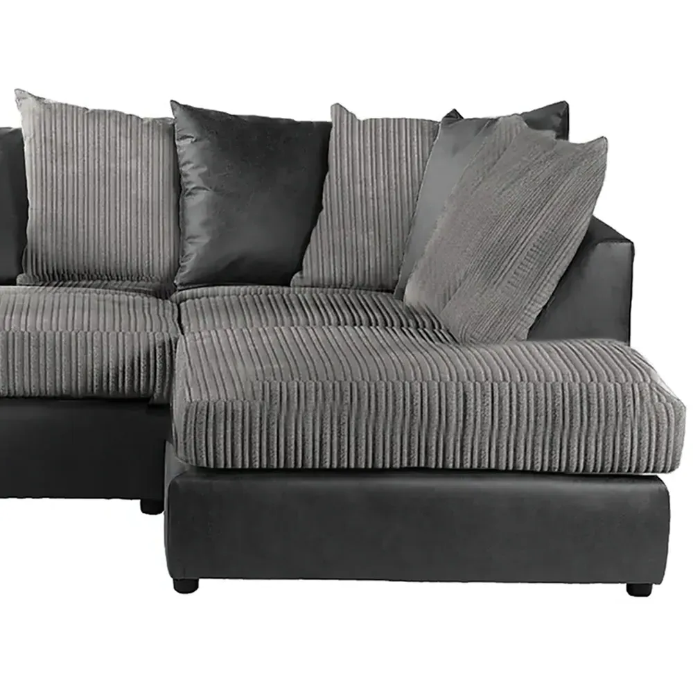 3-Seater Left Hand Corner Sofa - Black and Grey, Jumbo Cord