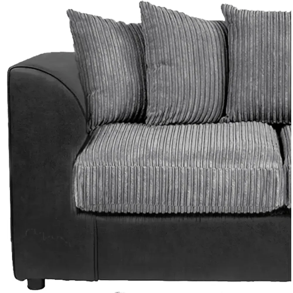 3-Seater Left Hand Corner Sofa - Black and Grey, Jumbo Cord