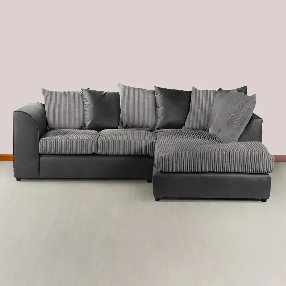 3-Seater Left Hand Corner Sofa - Black and Grey, Jumbo Cord image