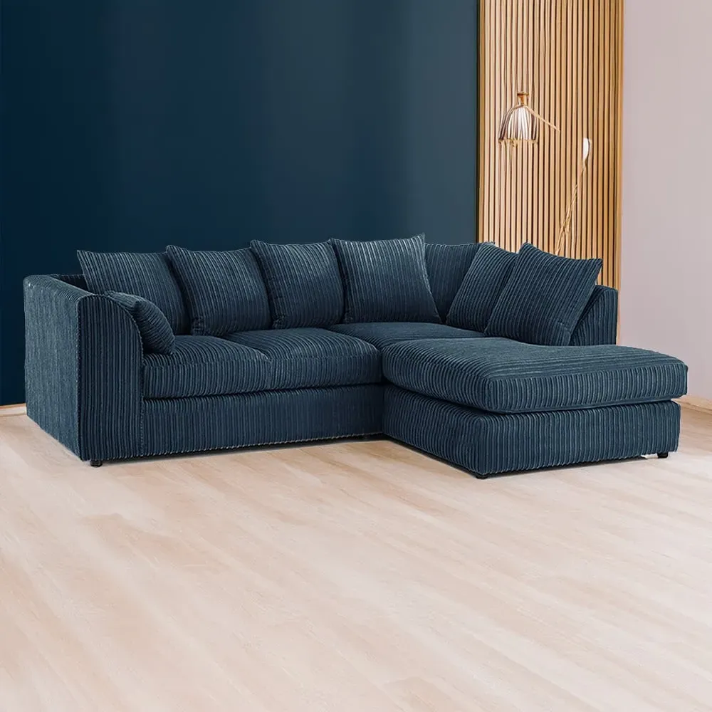 3-Seater Left Hand Corner Sofa - Navy Blue, Jumbo Cord