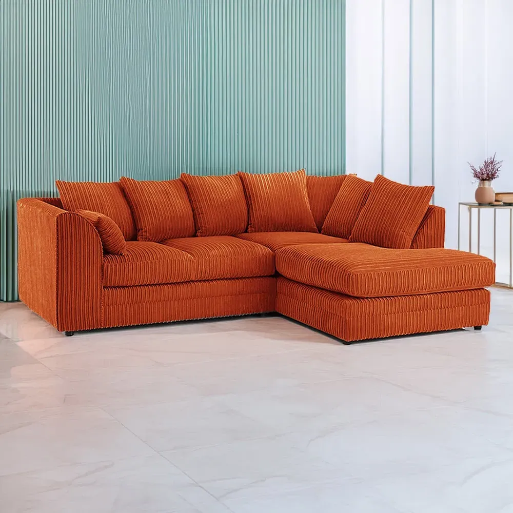 3-Seater Left Hand Corner Sofa - Orange, Jumbo Cord image
