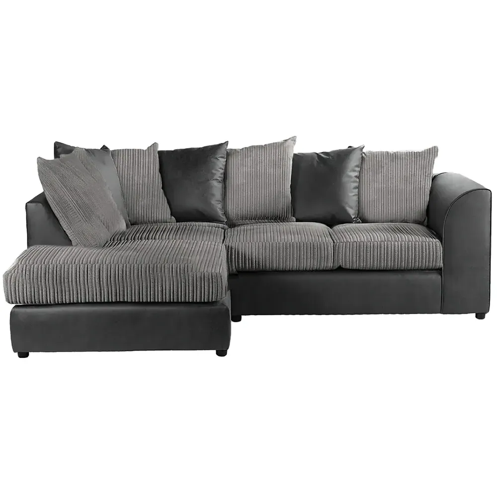 3-Seater Right Hand Corner Sofa - Black and Grey, Jumbo Cord
