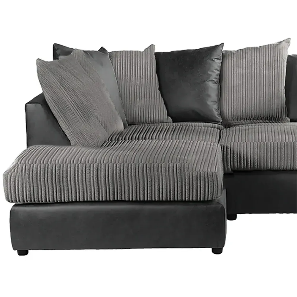3-Seater Right Hand Corner Sofa - Black and Grey, Jumbo Cord