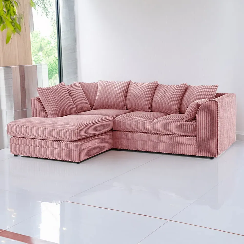 3-Seater Right Hand Corner Sofa - Pink, Jumbo Cord