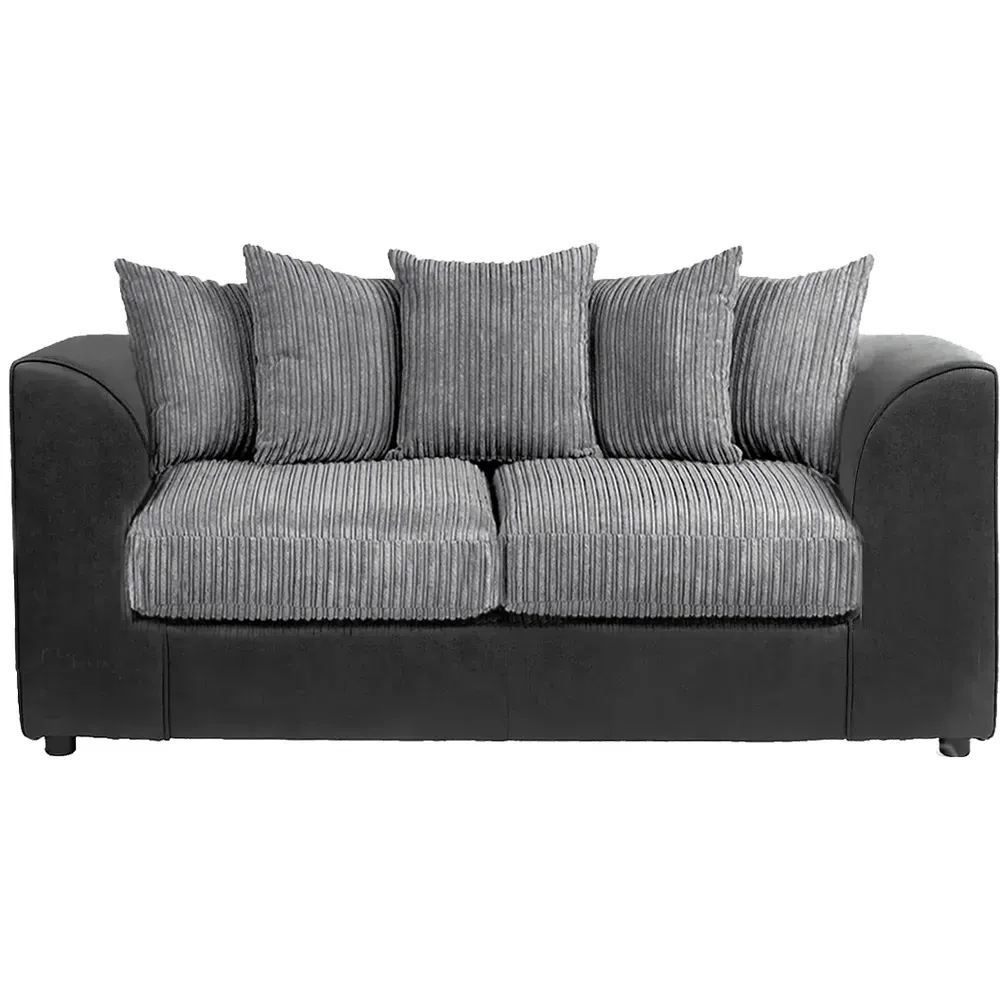 3-Seater Scatter Back Sofa - Black and Grey, Jumbo Cord
