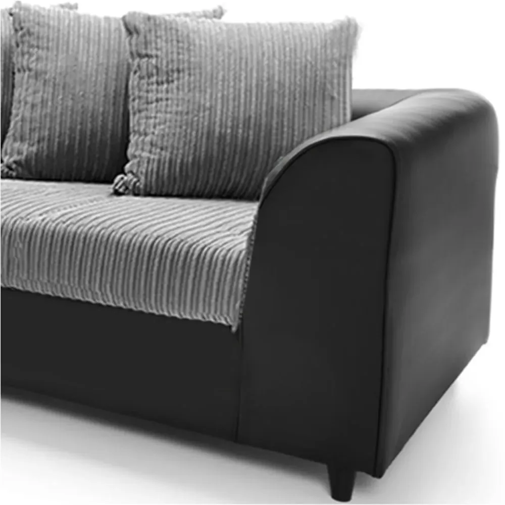 3-Seater Scatter Back Sofa - Black and Grey, Jumbo Cord