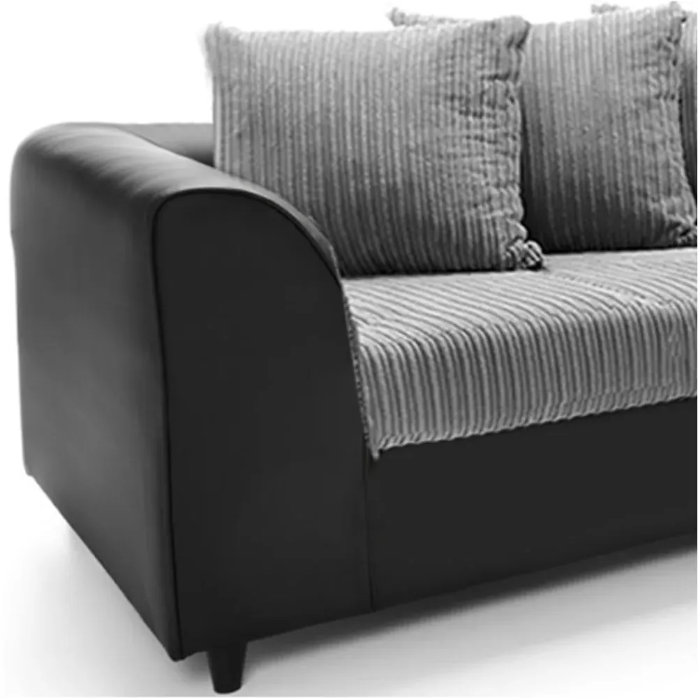3-Seater Scatter Back Sofa - Black and Grey, Jumbo Cord