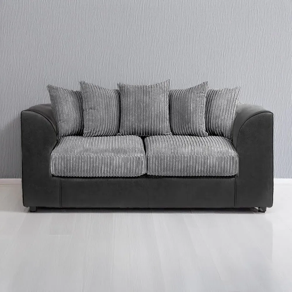 3-Seater Scatter Back Sofa - Black and Grey, Jumbo Cord