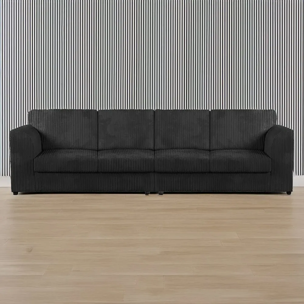 4-Seater Full Back Sofa - Black, Jumbo Cord image