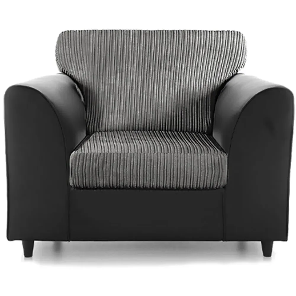 4-Seater Full Back Sofa Suite - Black and Grey, Jumbo Cord