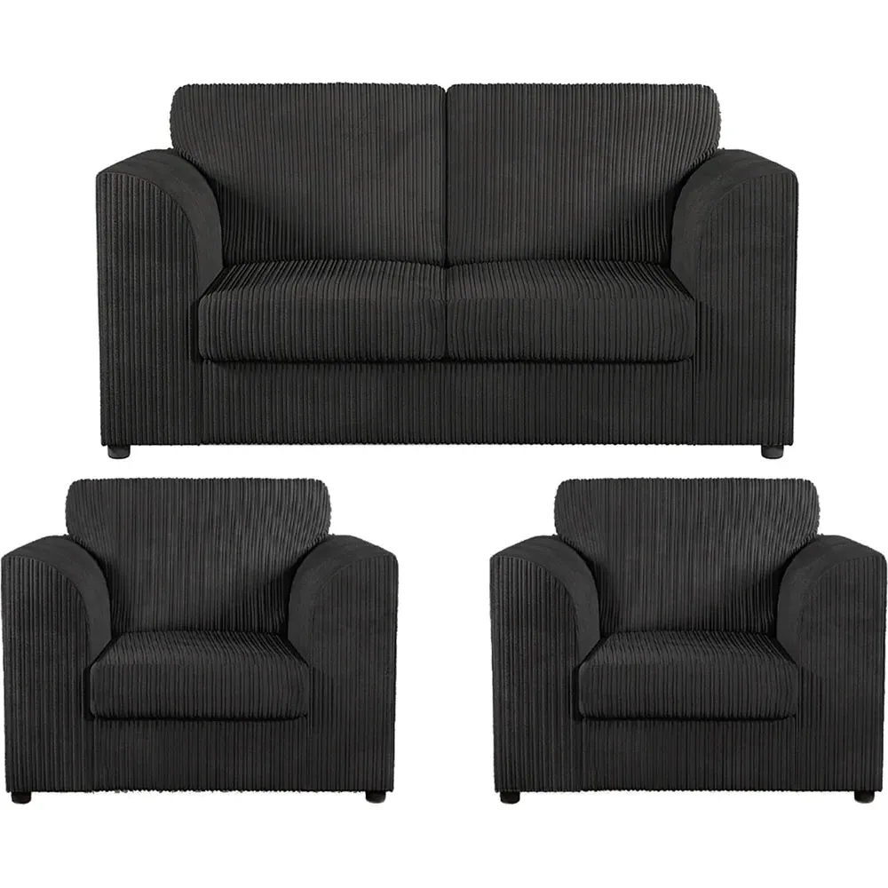 4-Seater Full Back Sofa Suite - Black, Jumbo Cord