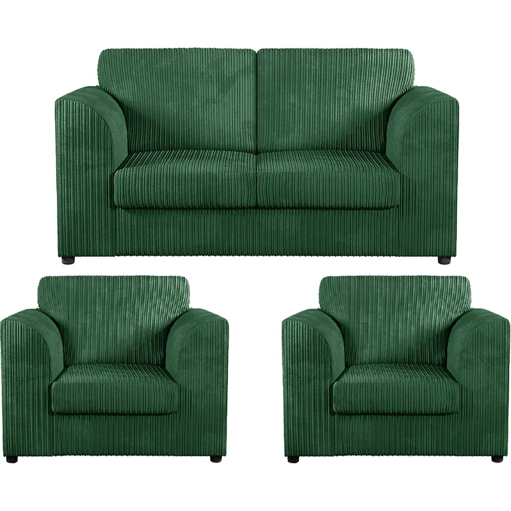 4-Seater Full Back Sofa Suite - Green, Jumbo Cord