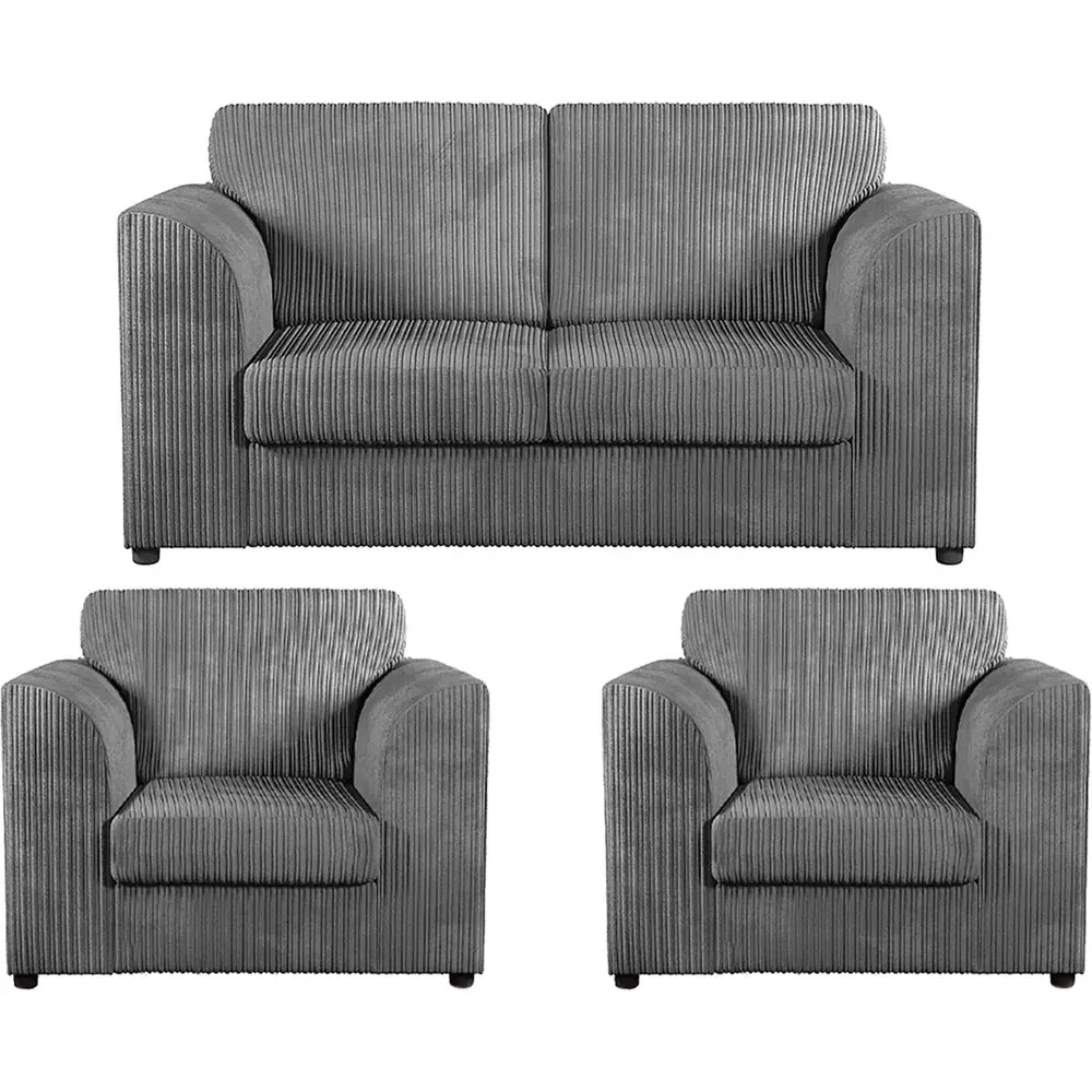 4-Seater Full Back Sofa Suite - Grey, Jumbo Cord