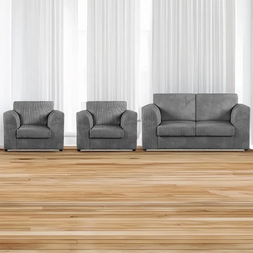 4-Seater Full Back Sofa Suite - Grey, Jumbo Cord