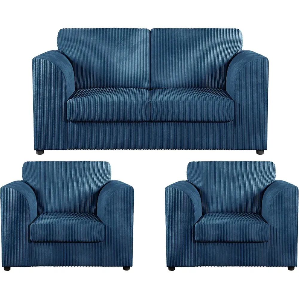 4-Seater Full Back Sofa Suite - Marine Blue, Jumbo Cord