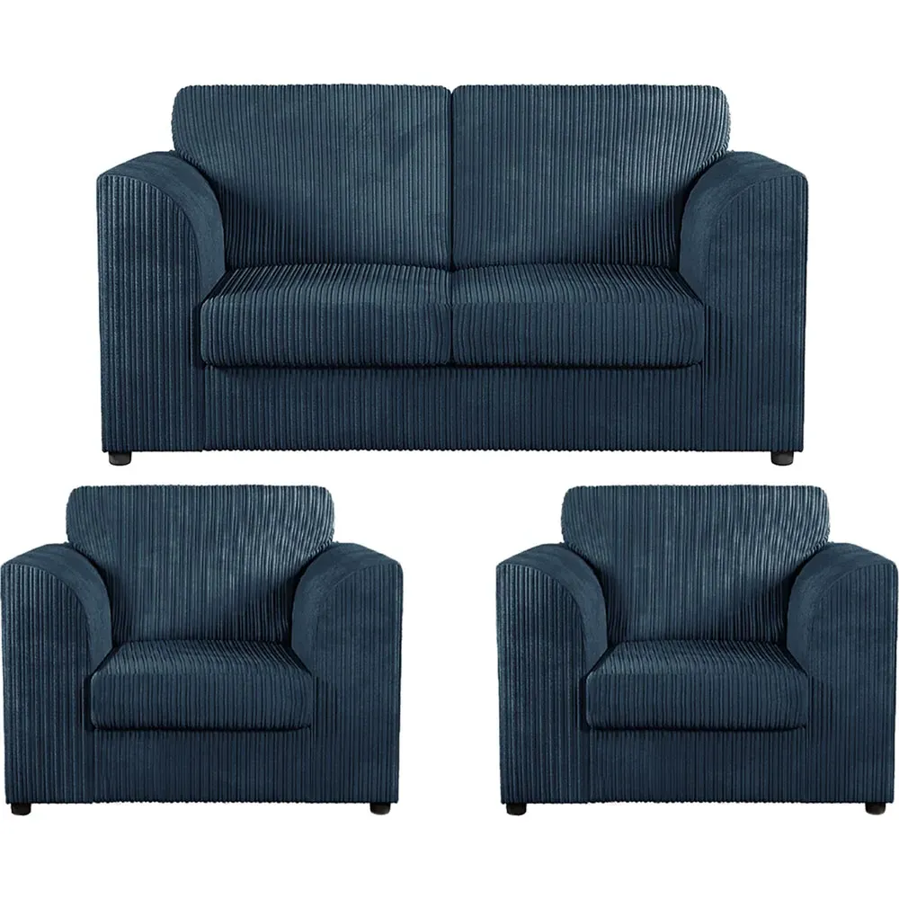 4-Seater Full Back Sofa Suite - Navy Blue, Jumbo Cord