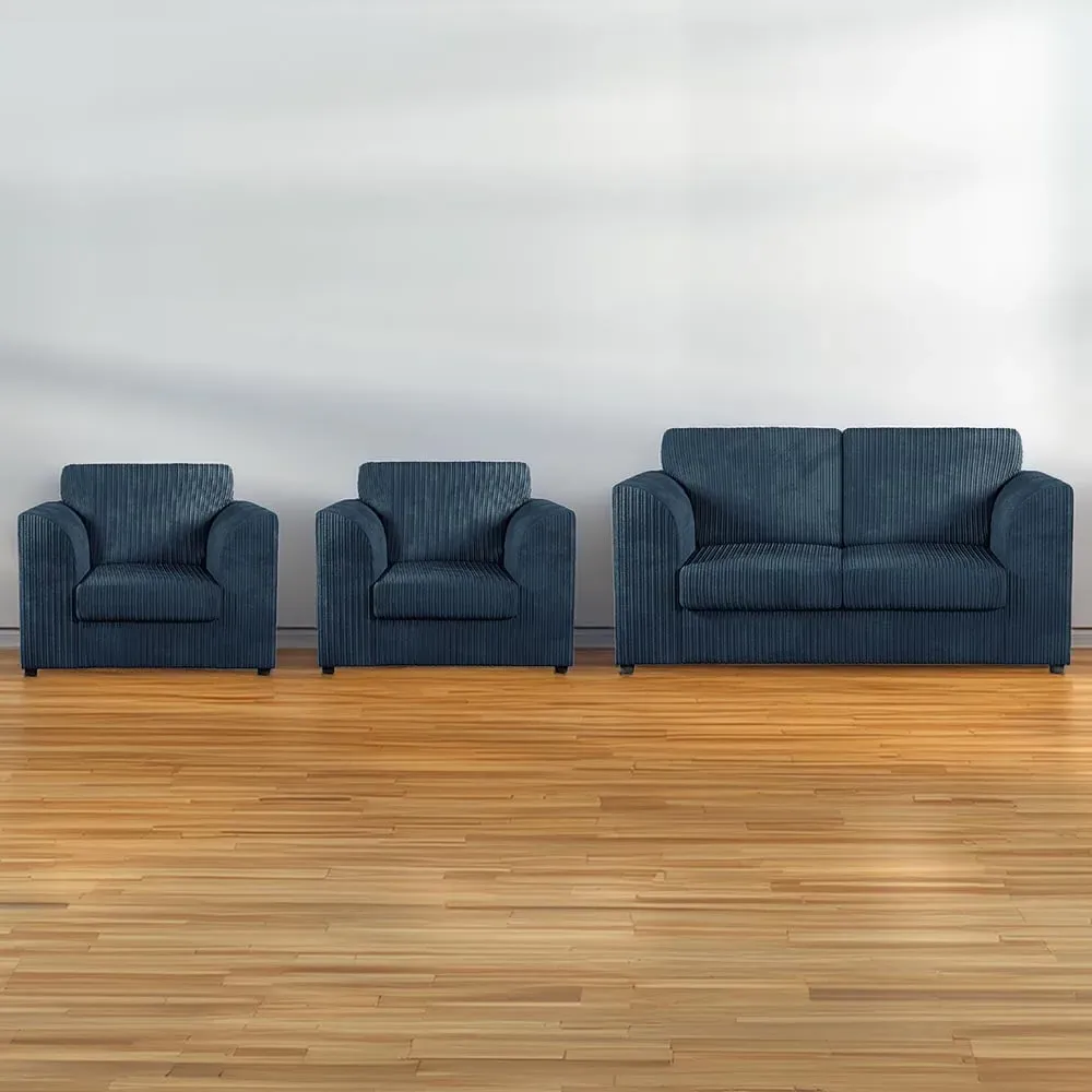 4-Seater Full Back Sofa Suite - Navy Blue, Jumbo Cord