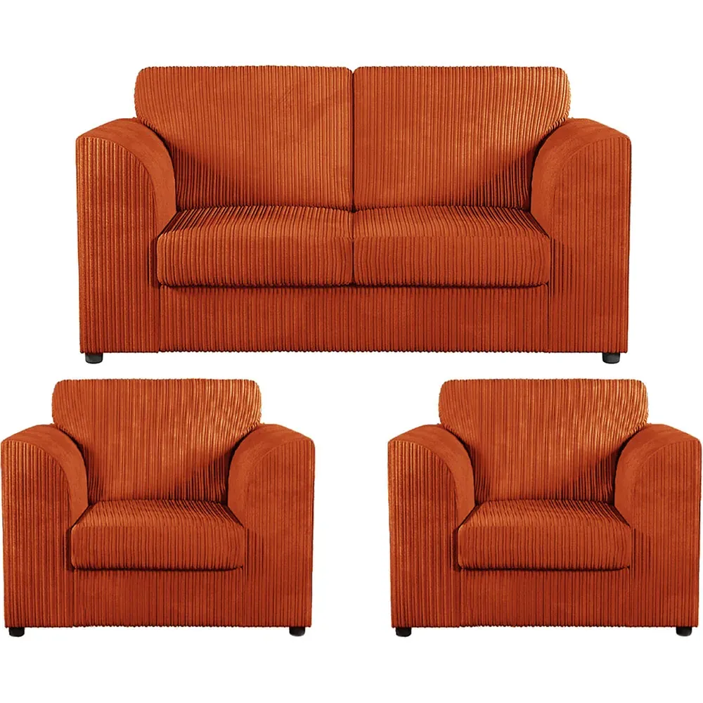 4-Seater Full Back Sofa Suite - Orange, Jumbo Cord