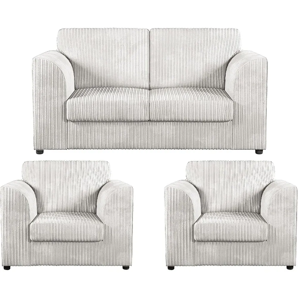4-Seater Full Back Sofa Suite - Silver, Jumbo Cord