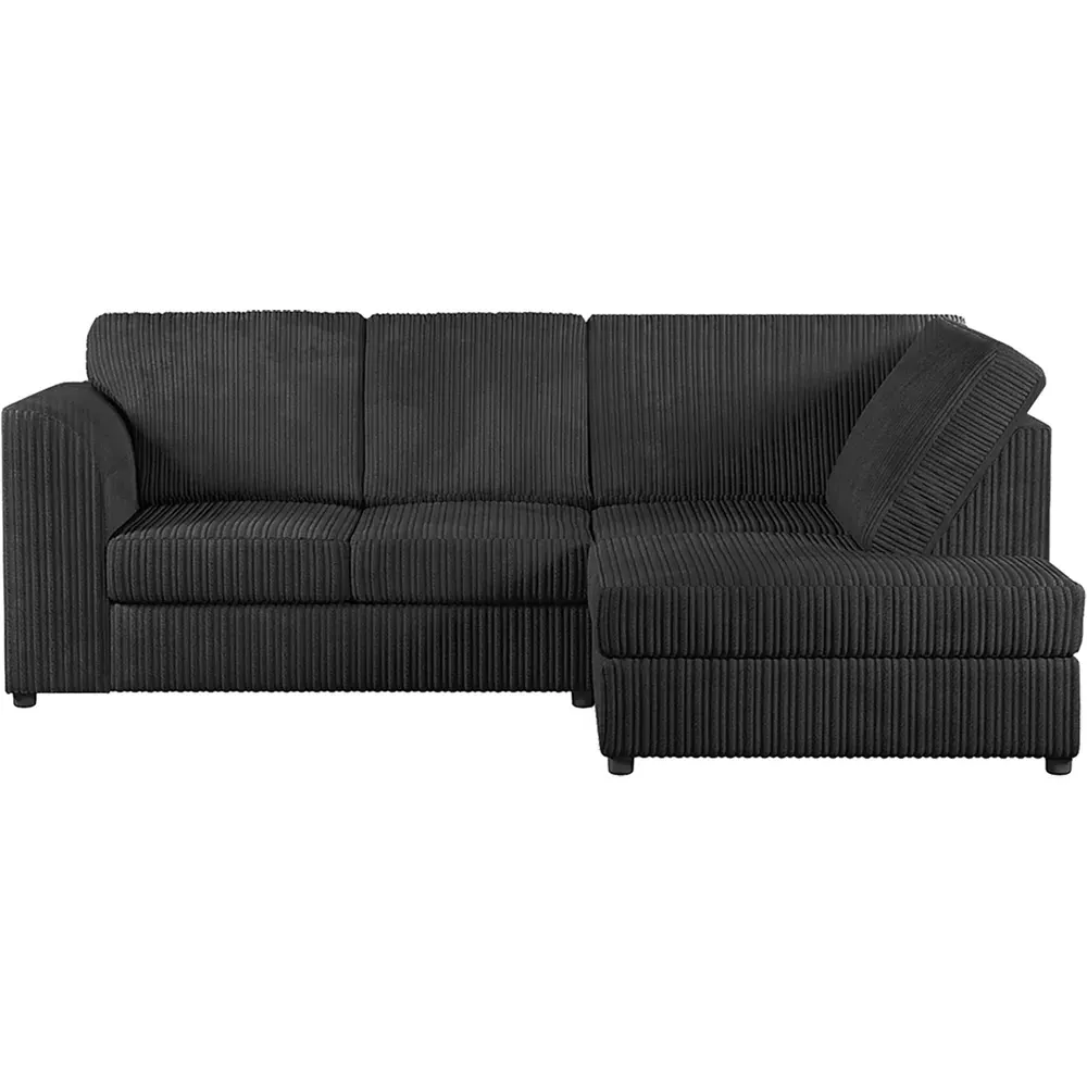 4-Seater L-Shaped Corner Sofa Left Hand - Black, Jumbo Cord