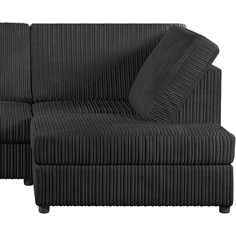 4-Seater L-Shaped Corner Sofa Left Hand - Black, Jumbo Cord