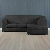 4-Seater L-Shaped Corner Sofa Left Hand - Black, Jumbo Cord