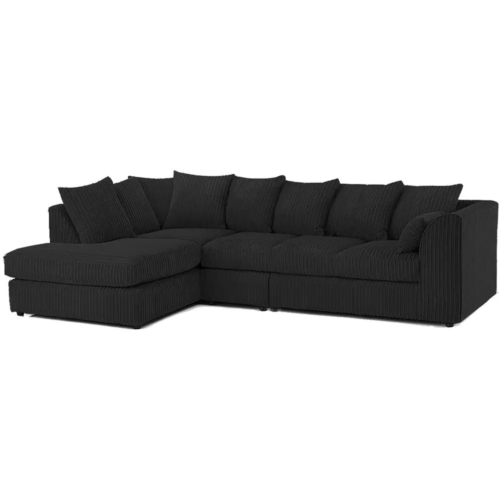 4-Seater L-Shaped Corner Sofa with Scatter Back - Black, Cord