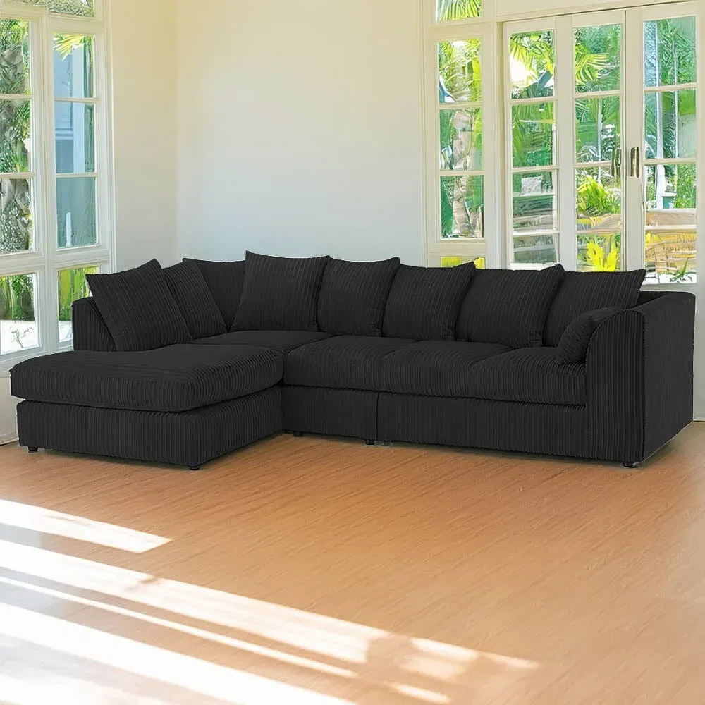4-Seater L-Shaped Corner Sofa with Scatter Back - Black, Cord image