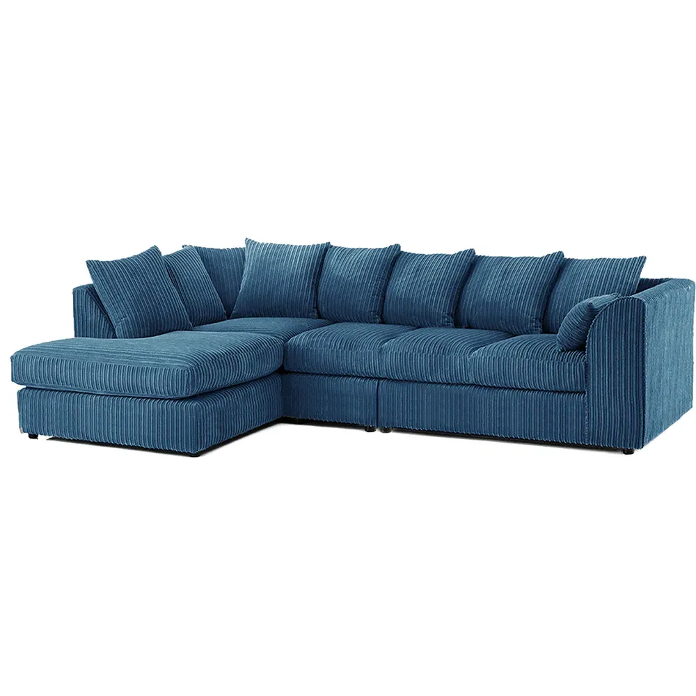 4-Seater L-Shaped Corner Sofa with Scatter Back - Blue, Cord