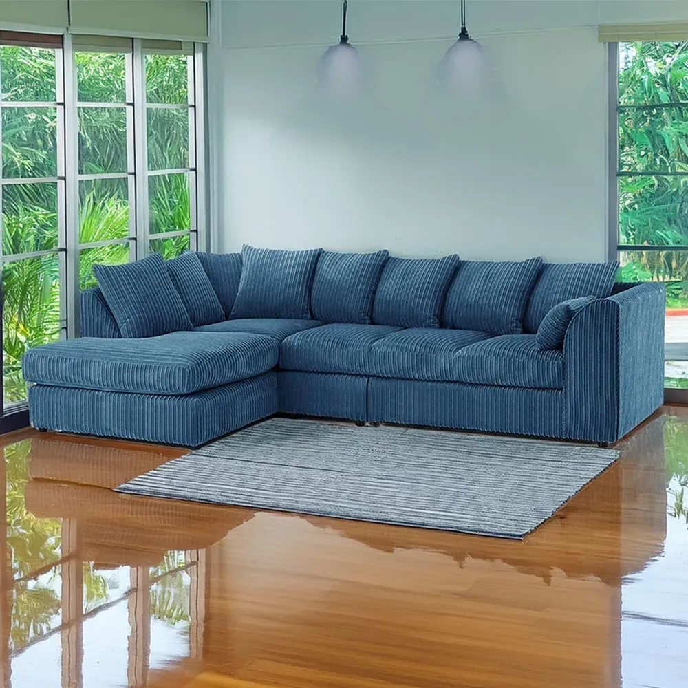 4-Seater L-Shaped Corner Sofa with Scatter Back - Blue, Cord