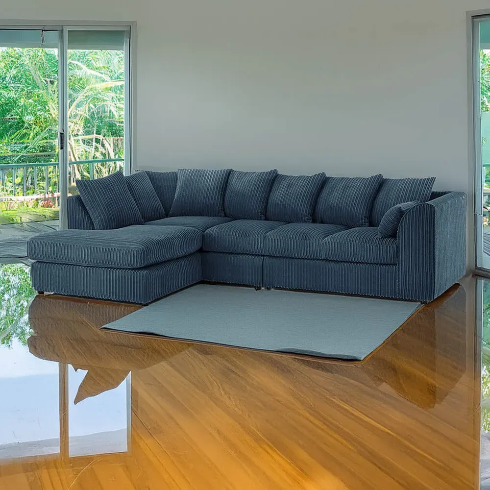 4-Seater L-Shaped Corner Sofa with Scatter Back - Navy, Cord