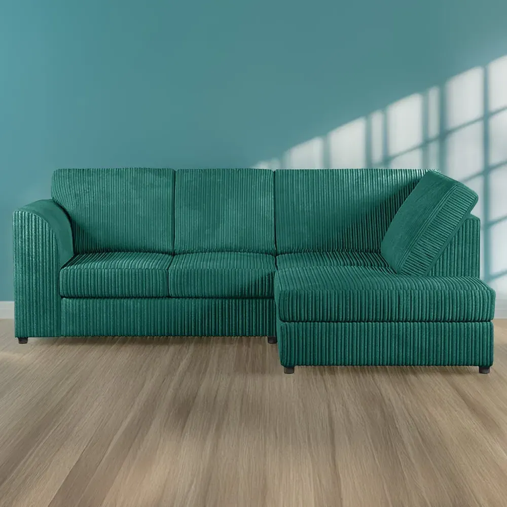 4-Seater L-Shaped Left Hand Corner Sofa - Teal, Cord