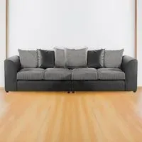 4-Seater Scatter Back Sofa - Black and Grey, Jumbo Cord