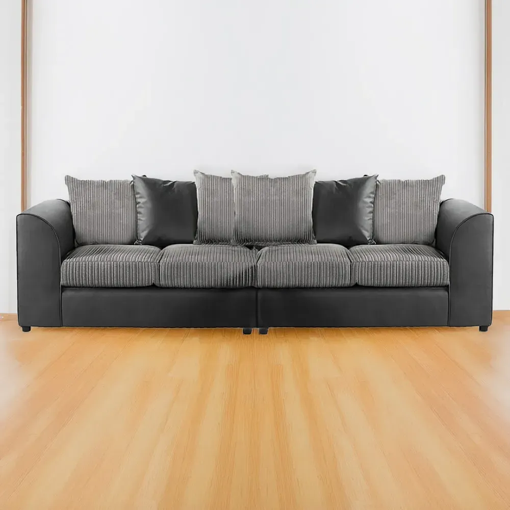 4-Seater Scatter Back Sofa - Black and Grey, Jumbo Cord