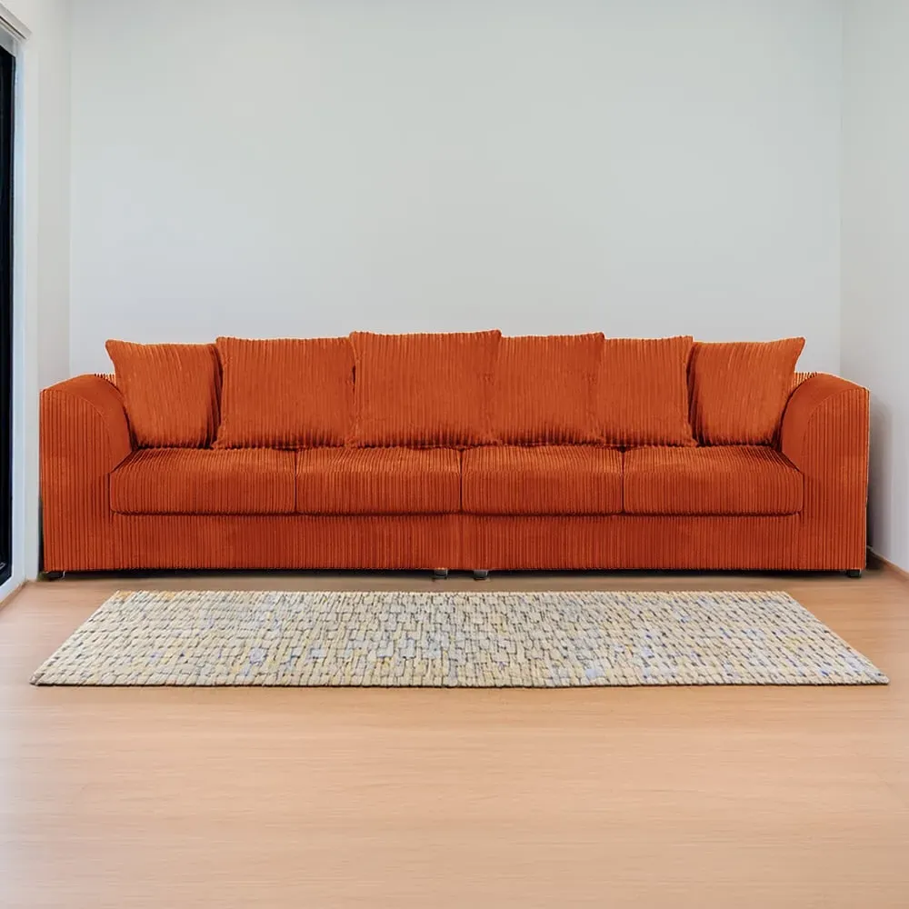 4-Seater Scatter Back Sofa - Orange, Jumbo Cord