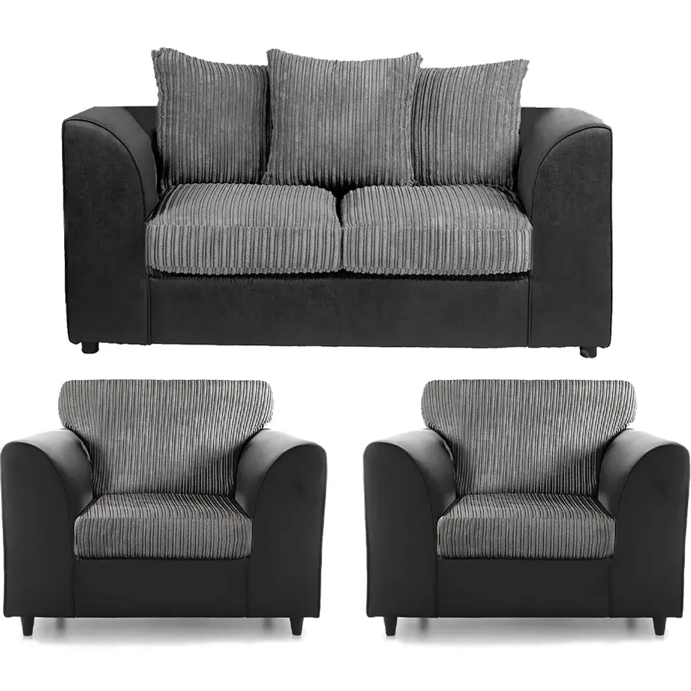 4-Seater Scatter Back Sofa Suite - Black and Grey, Jumbo Cord