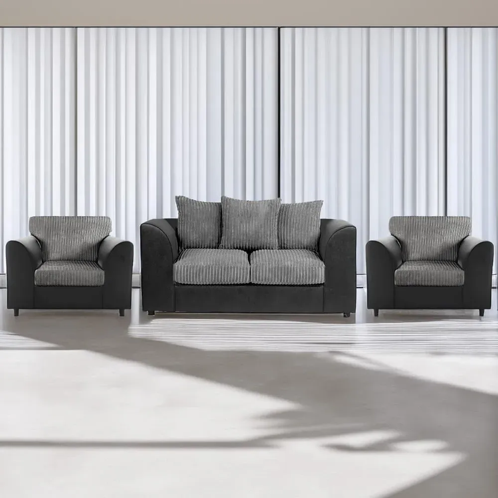 4-Seater Scatter Back Sofa Suite - Black and Grey, Jumbo Cord image