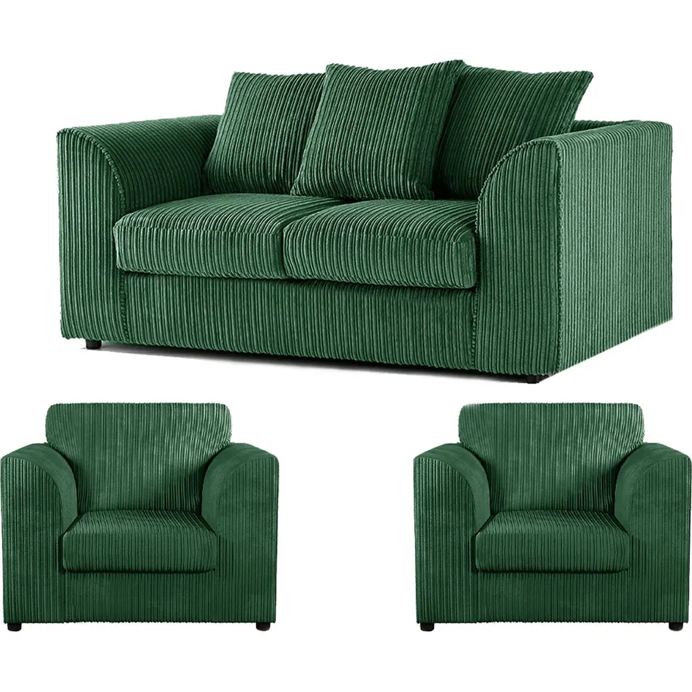 4-Seater Scatter Back Sofa Suite - Green, Jumbo Cord