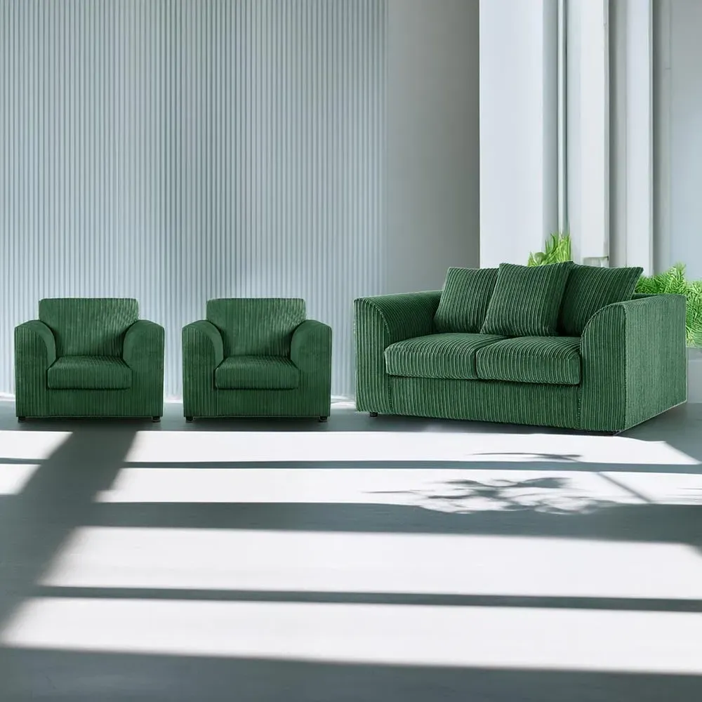 4-Seater Scatter Back Sofa Suite - Green, Jumbo Cord image