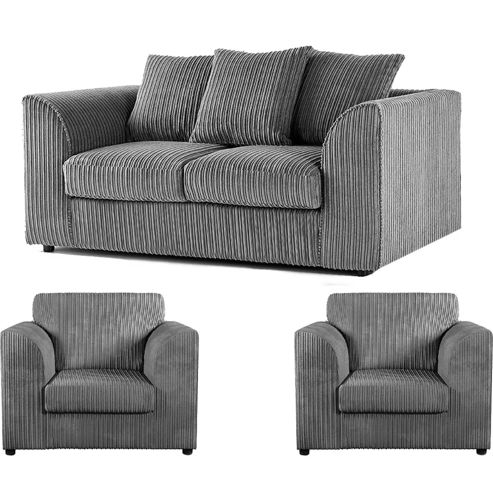 4-Seater Scatter Back Sofa Suite - Grey, Jumbo Cord