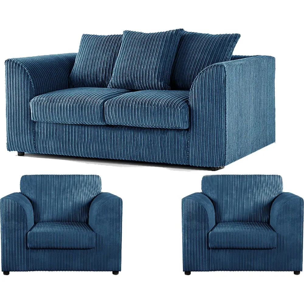 4-Seater Scatter Back Sofa Suite - Marine Blue, Jumbo Cord