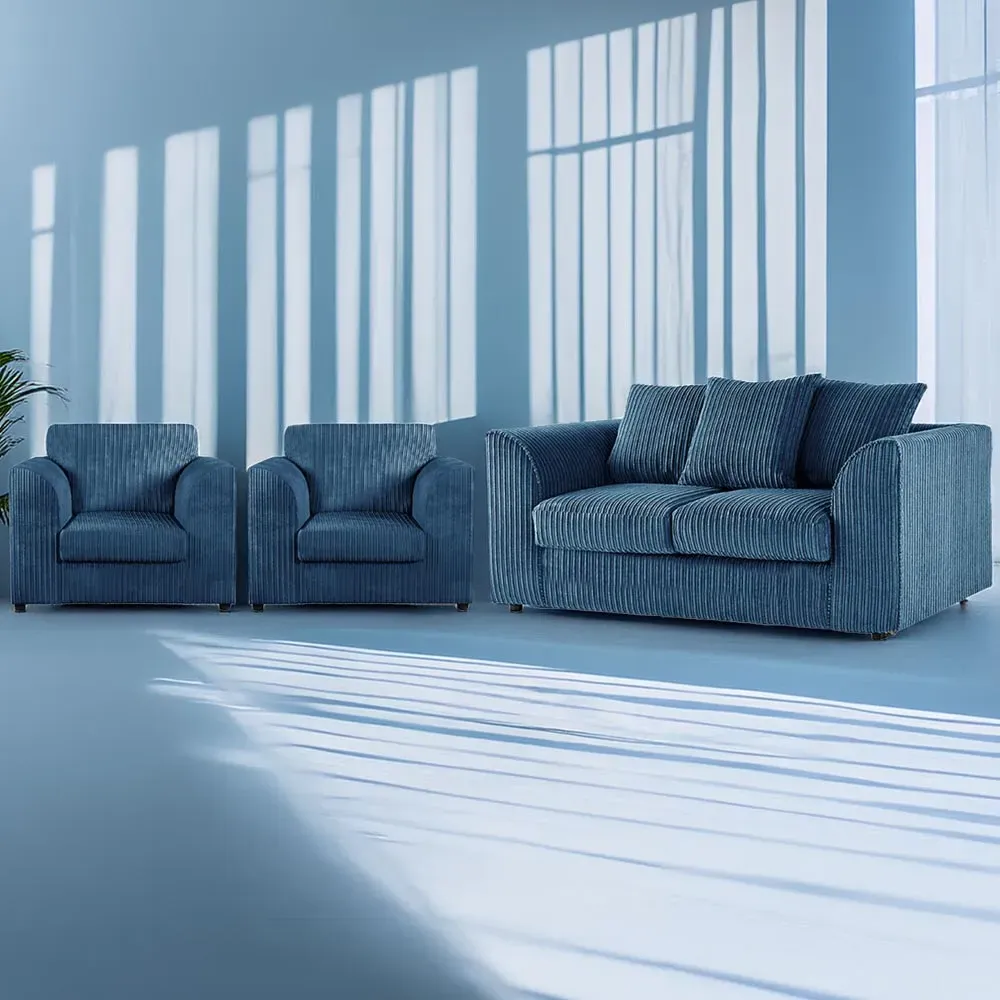 4-Seater Scatter Back Sofa Suite - Marine Blue, Jumbo Cord