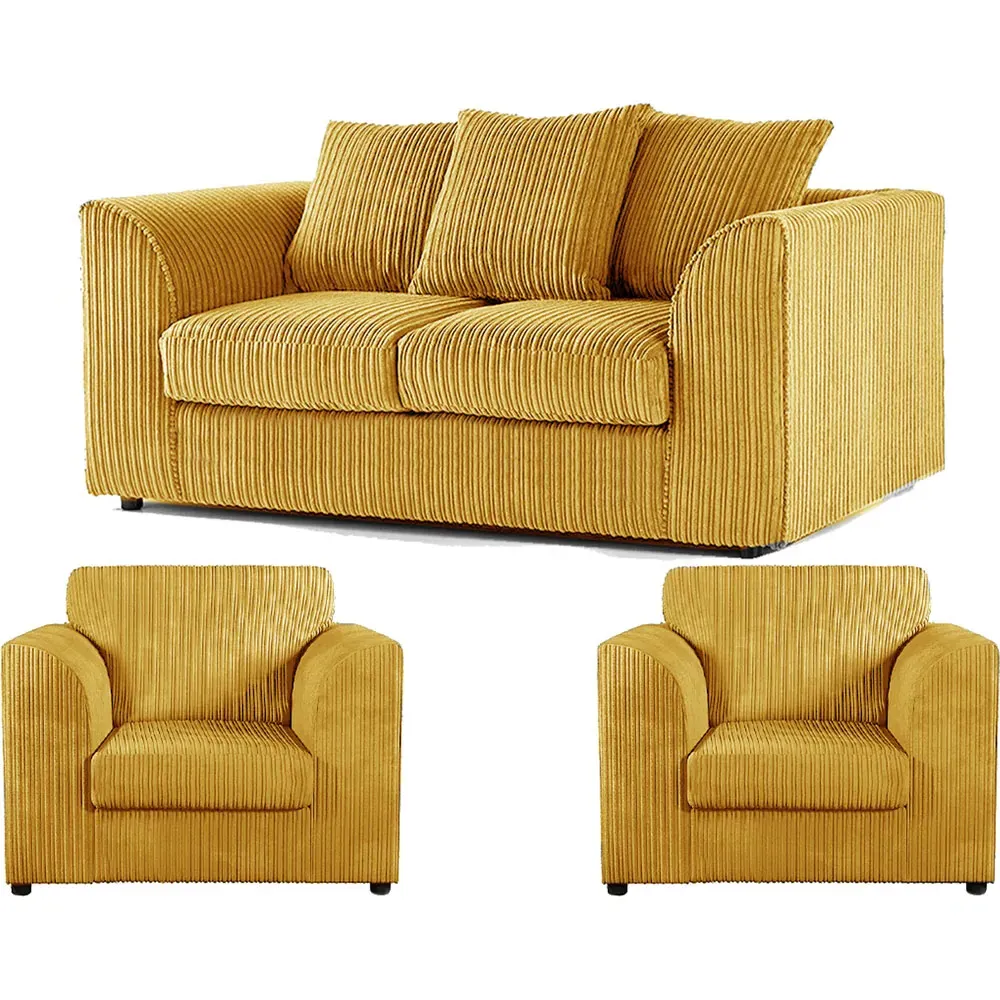 4-Seater Scatter Back Sofa Suite - Mustard, Jumbo Cord