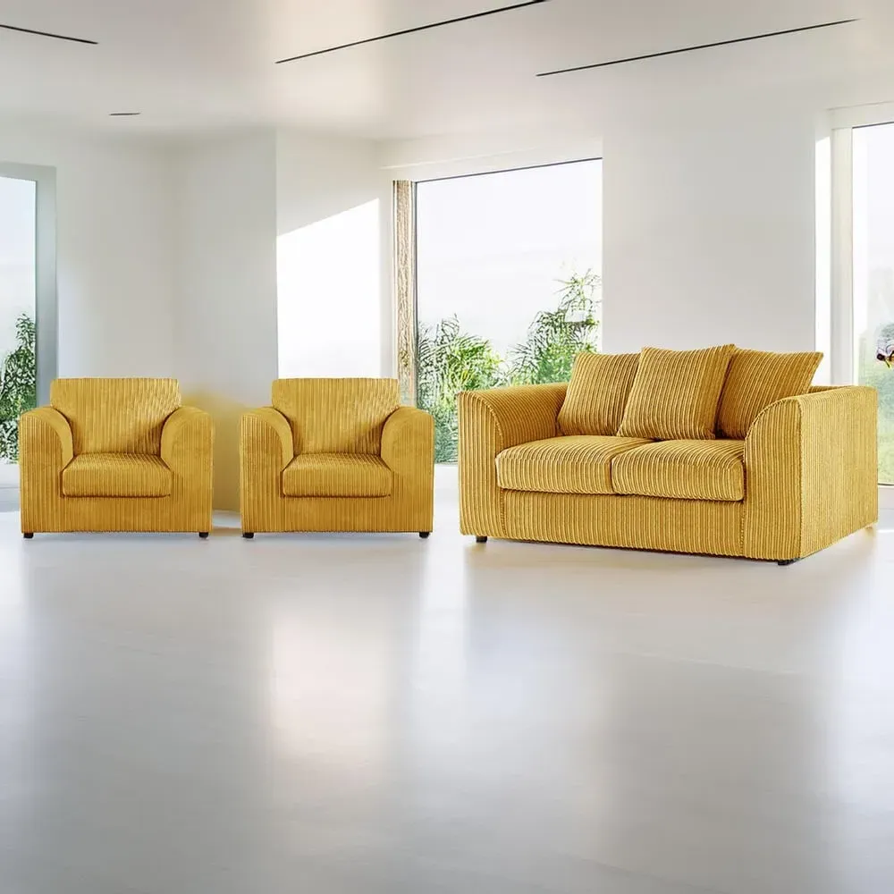 4-Seater Scatter Back Sofa Suite - Mustard, Jumbo Cord image