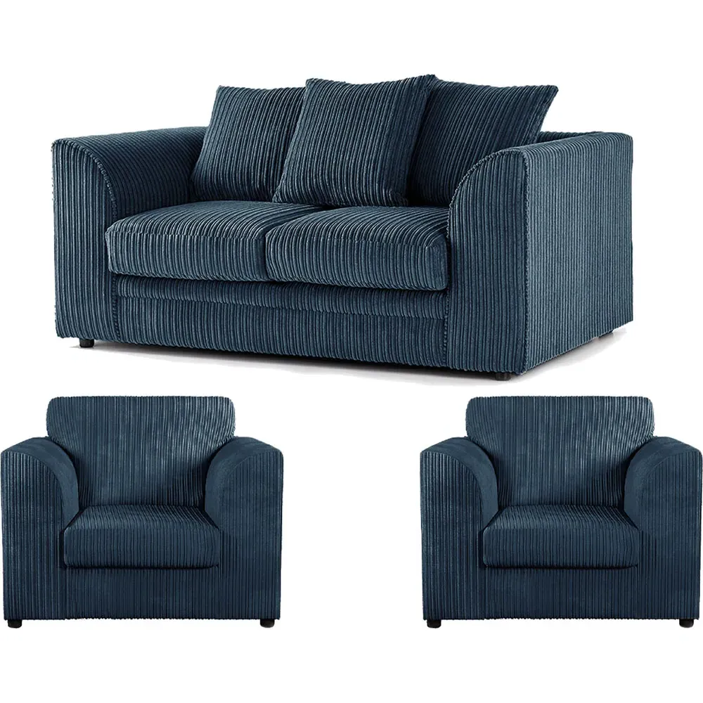 4-Seater Scatter Back Sofa Suite - Navy Blue, Jumbo Cord
